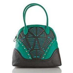 NEW Mary Norton Teal Black Leather Deco Bag